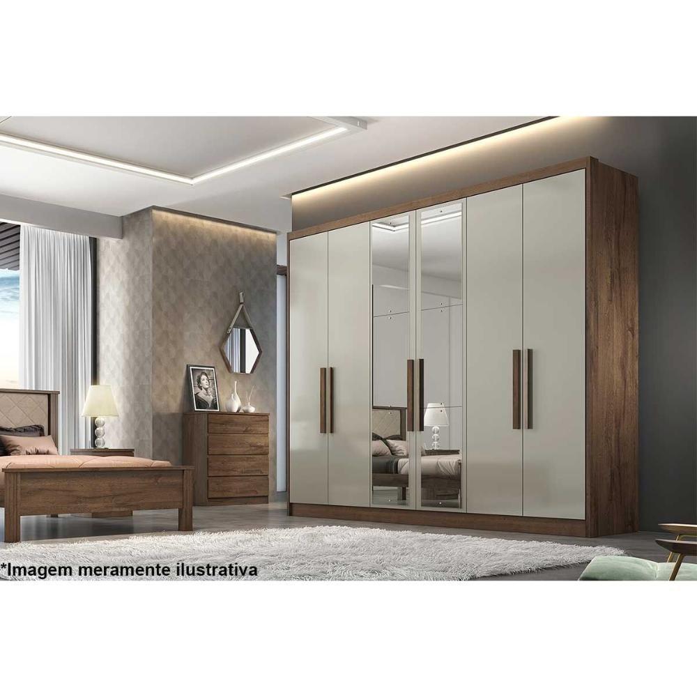 Guarda Roupa 6 Portas  c/ Espelho e 6 Gavetas Rizon Plus Freijó/FendiOff - Novo Horizonte - 3