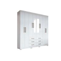 Guarda Roupa 8 Portas  e 6 Gavetas c/ Espelho e Pés Liverpool Branco - Santos Andirá