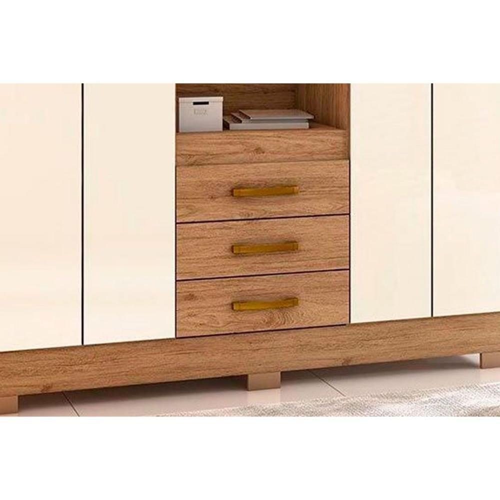 Guarda Roupa 4 Portas  e 3 Gavetas c/ Espelho Briz B24 Nature/Cinza - Henn - 3