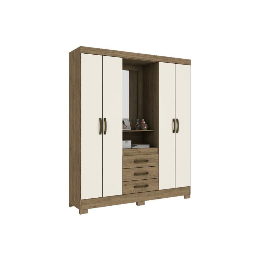 Guarda Roupa 4 Portas  e 3 Gavetas c/ Espelho Briz B24 Nature/Cinza - Henn - 7