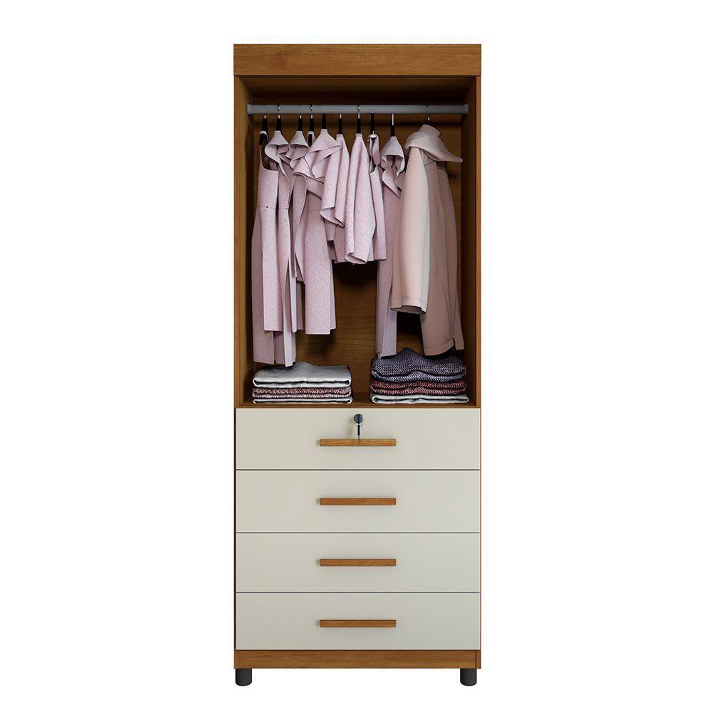 Roupeiro Conjugado 2 Portas 4 Gavetas New Maia Benetil Cinamomo/Off White. - 2
