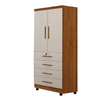 Guarda Roupa Roupeiro New Maia 2 Portas de Bater 4 Gavetas Cinamomo-Off White MDP