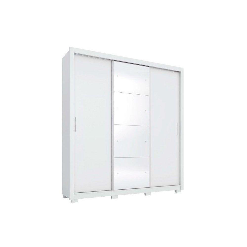 Guarda Roupa Casal 3 Portas de Correr e 2 Gavetas c/ Espelho e Pés Residence Branco - Demóbile - 1
