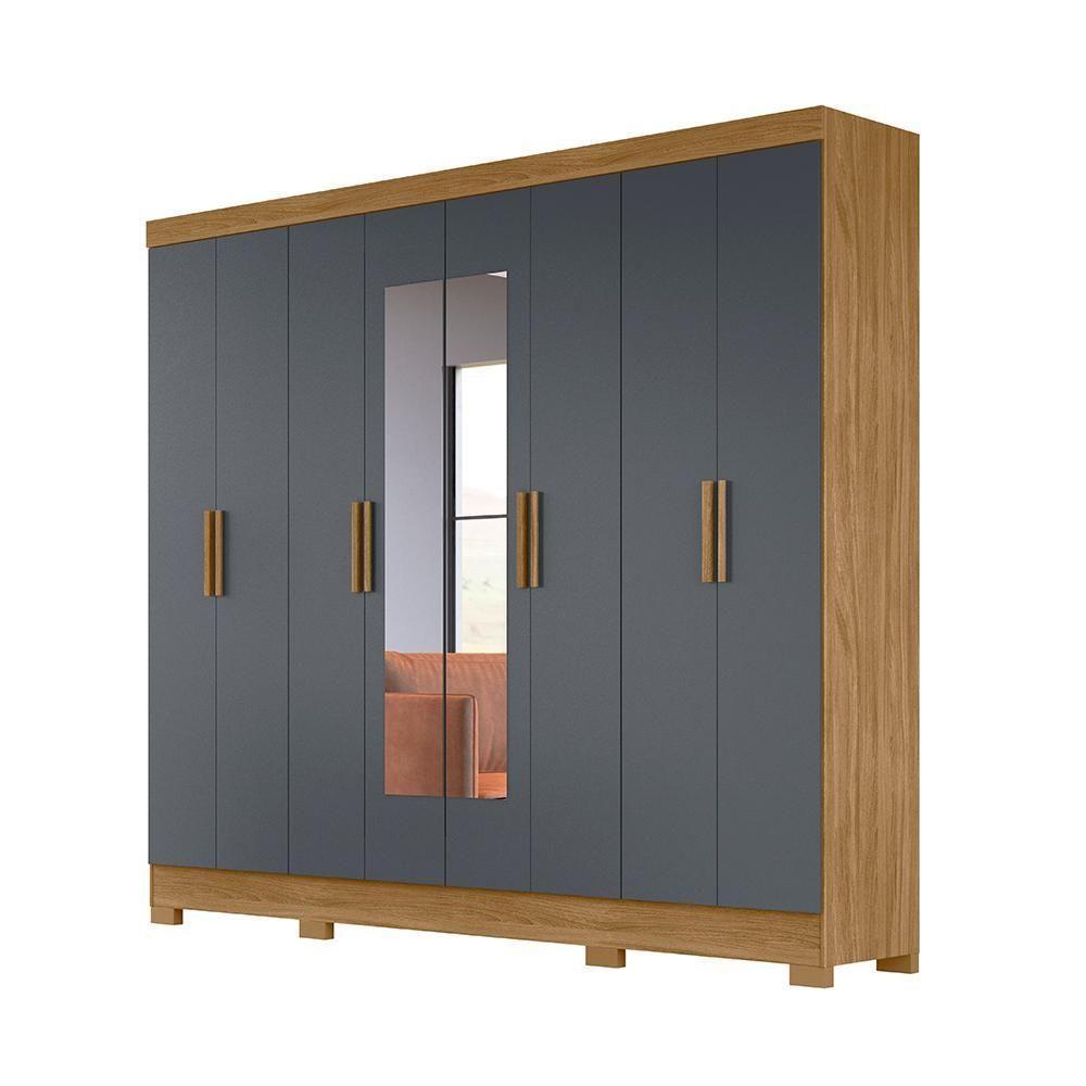 Roupeiro 8 Portas Rocas Com Espelho Freijó Cinza - 5