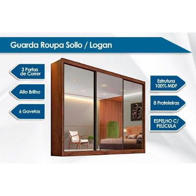 Guarda Roupa Casal Passion Plus 3 Portas de Correr 6 Gavetas Freijo Cumaru Novo Horizonte