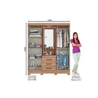 Guarda Roupa 4 Portas  e 3 Gavetas c/ Espelho Briz B24 Branco/Rosa - Henn