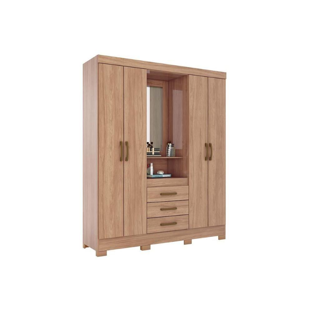 Guarda Roupa Casal 4 Portas e 3 Gavetas c/ Espelho Briz B24 Nature/Cinza - Henn - 6