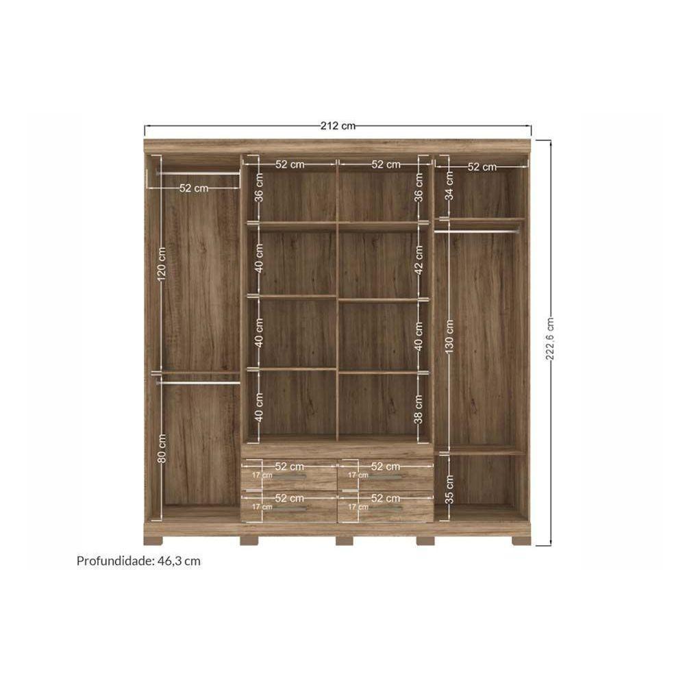 Guarda Roupa Casal 8 Portas e 4 Gavetas c/ Pés Nápoles Ébano - Santos Andirá - 4