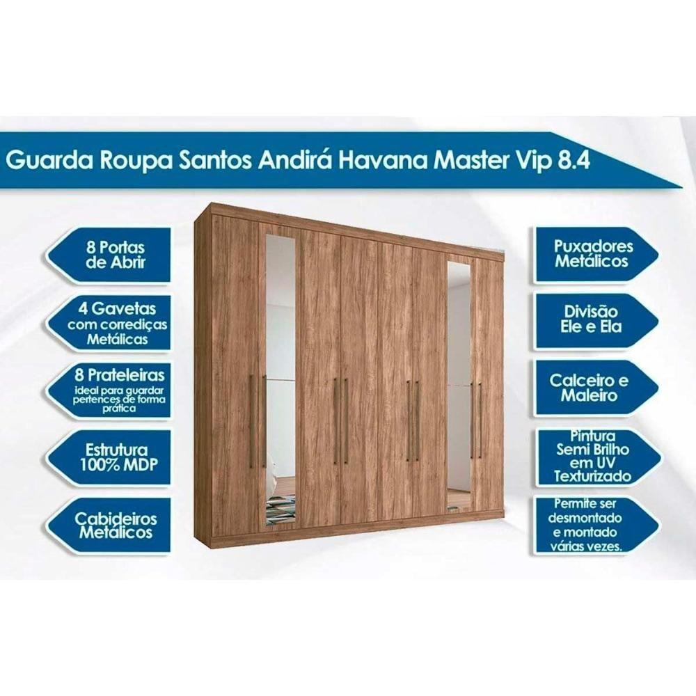 Guarda Roupa Casal 8 Portas e 4 Gavetas c/ Espelho Master Vip 8.4 Atacama - Santos Andirá - 2
