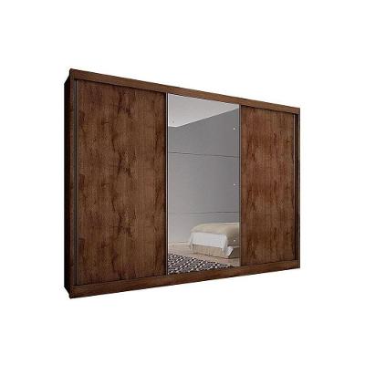 Guarda Roupa Casal Natus 3 Portas de Correr 6 Gavetas Branco MDF com Espelho