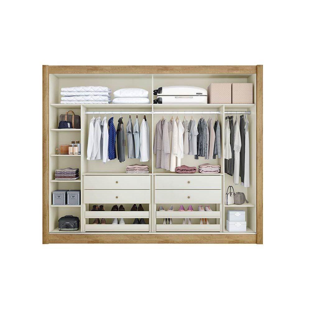 Guarda Roupa Casal 2 Portas de Correr e 4 Gavetas Creta Off White/Amêndoa - Europa - 2