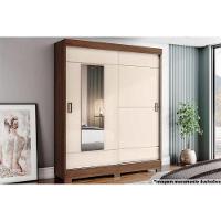 Guarda Roupa Casal 2 Portas de Correr c/ Espelho Briz B66 Castanho/Off White - Henn - 1