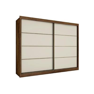 Guarda Roupa Casal Sevilha 2 Portas Correr 6 Gavetas Braúna-Off White MDF