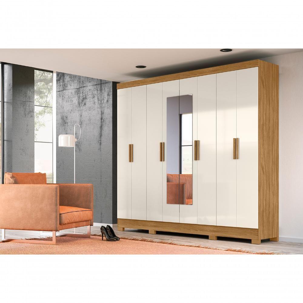 Roupeiro 8 Portas Rocas Com Espelho Freijó Off White - 3