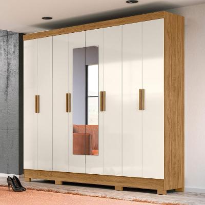 Guarda Roupa Casal Rocas 8 Portas 4 Gavetas Freijó - Off White MDP com Espelho