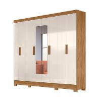 Roupeiro 8 Portas Rocas Com Espelho Freijó Off White