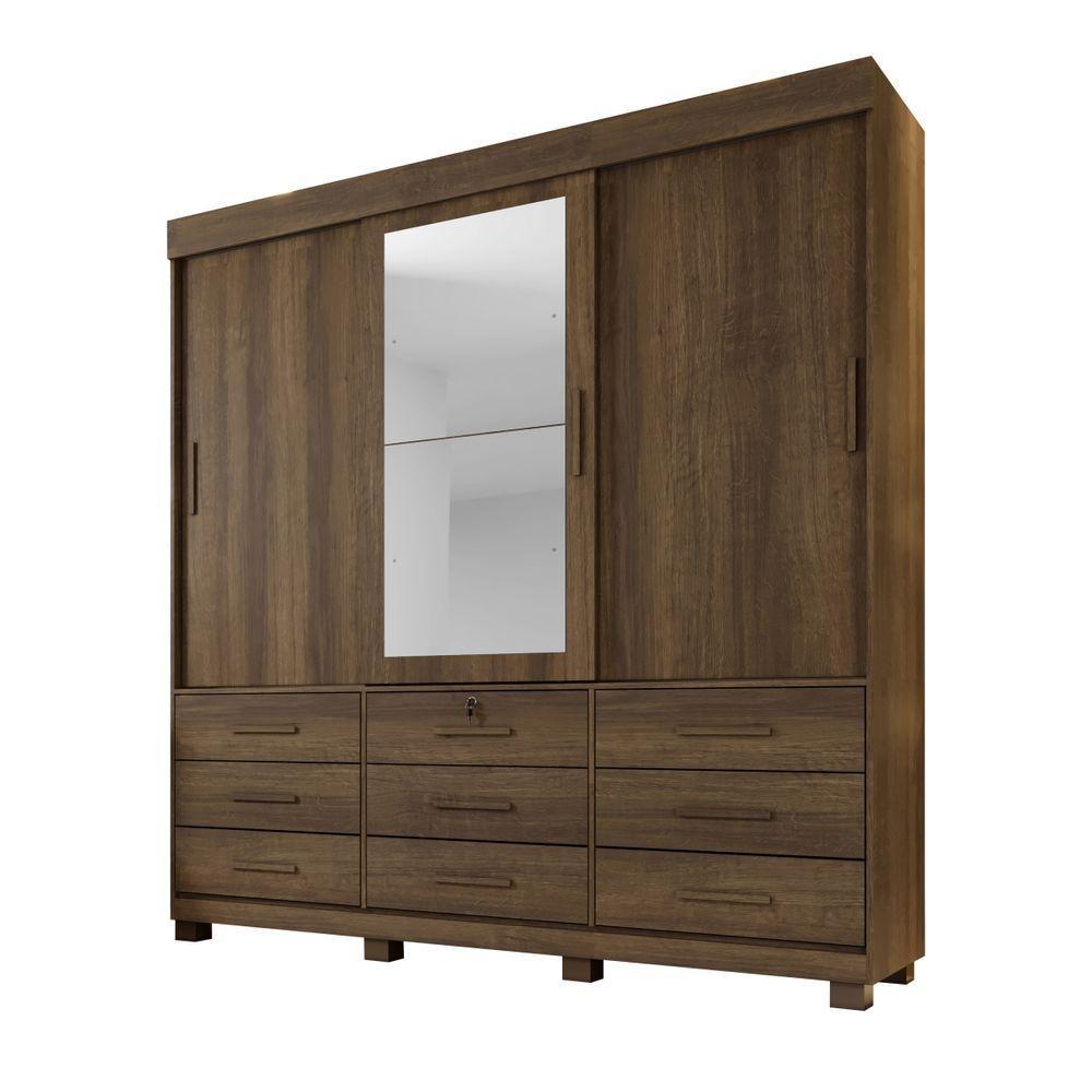 Guarda-Roupas Londres 3 Portas 9 Gavetas Com Espelho Benetil Imbuia - 1