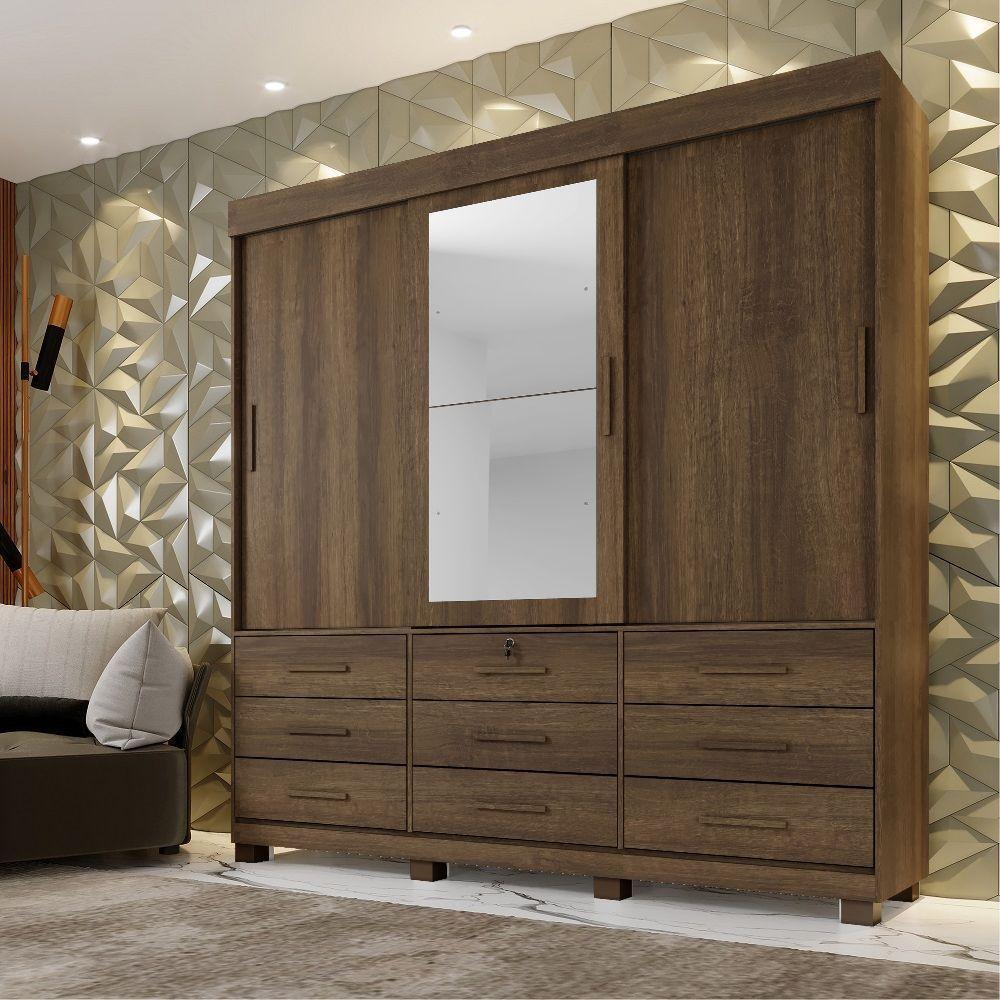 Guarda-Roupas Londres 3 Portas 9 Gavetas Com Espelho Benetil Imbuia - 2
