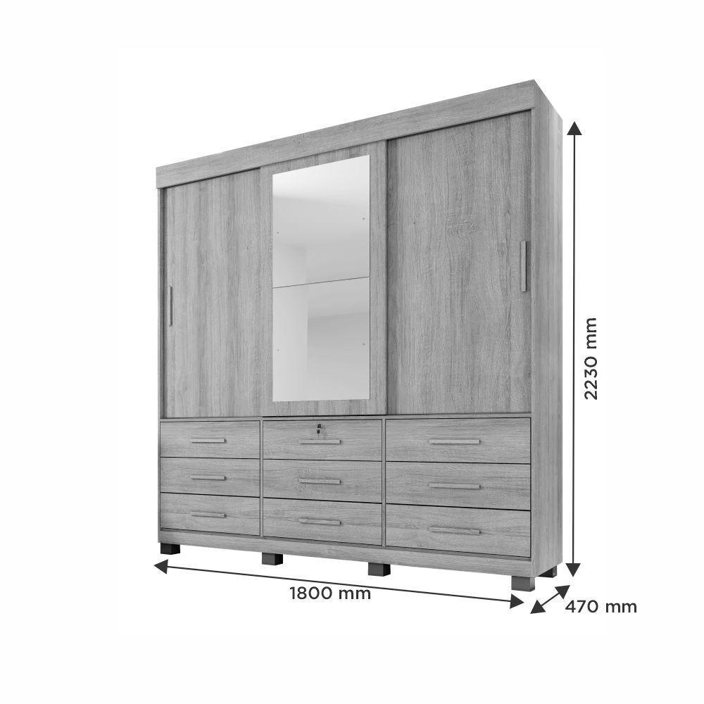 Guarda-Roupas Londres 3 Portas 9 Gavetas Com Espelho Benetil Imbuia - 4