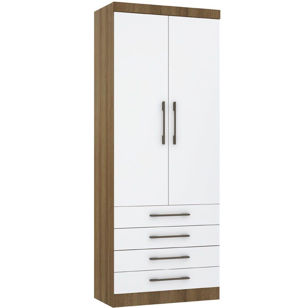 Guarda Roupa Modulado 90cm 2 Portas E 4 Gavetas Paris Luciane Móveis Avelã Pf Com Branco Pf - 1