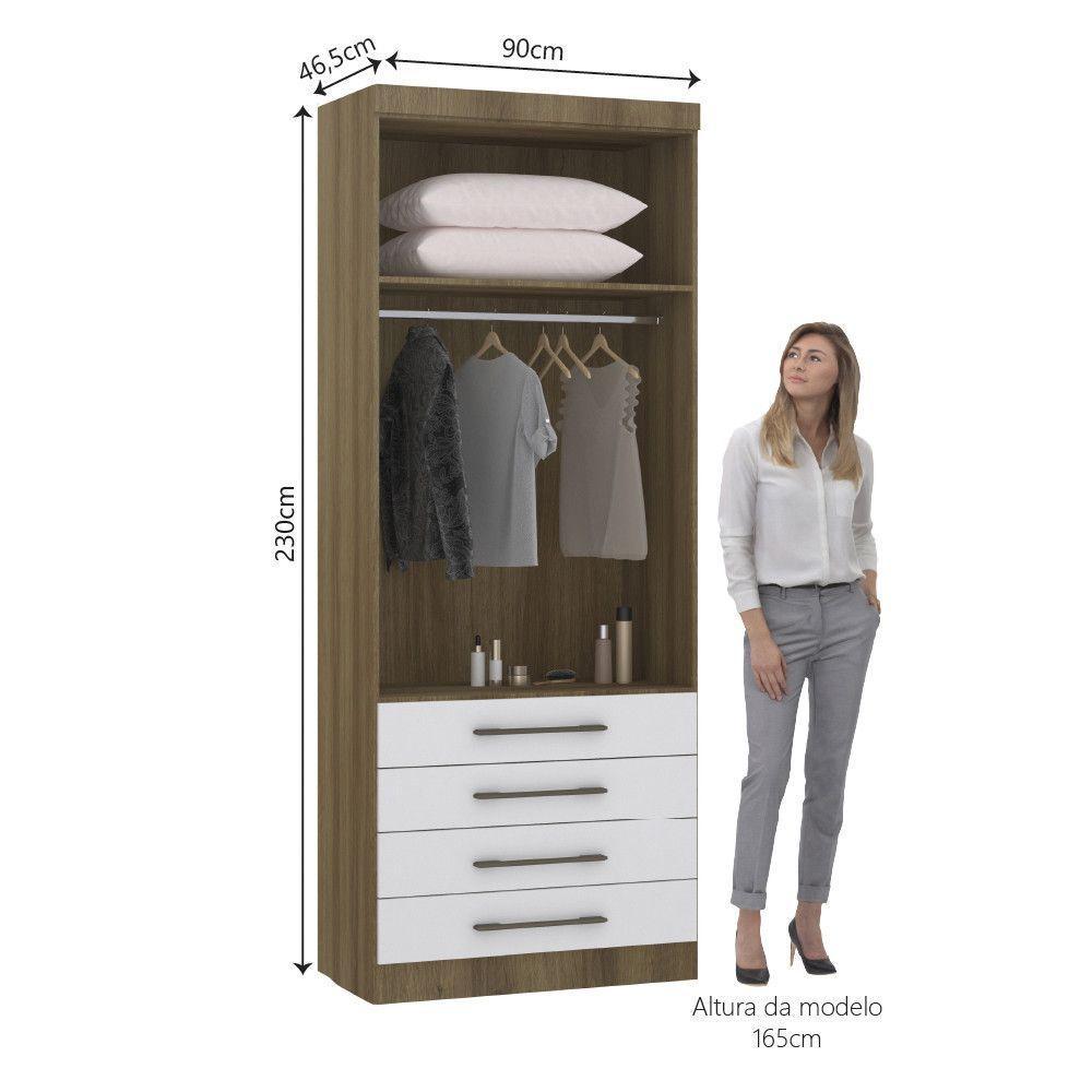 Guarda Roupa Modulado 90cm 2 Portas E 4 Gavetas Paris Luciane Móveis Avelã Pf Com Branco Pf - 4