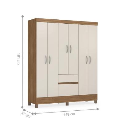 Guarda Roupa Casal Bremen 6 Portas de Abrir 2 Gavetas Amêndola-Off-White Demóbile