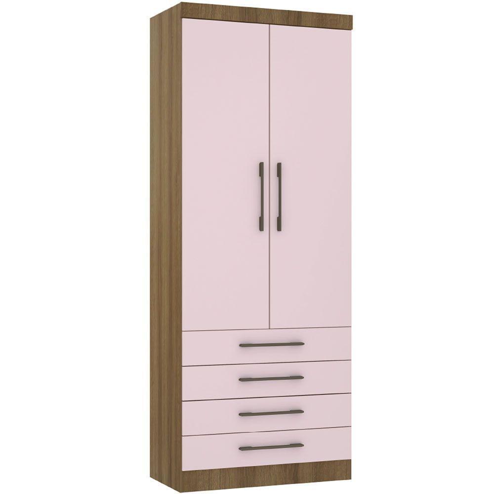 Guarda Roupa Modulado 90cm 2 Portas E 4 Gavetas Paris Luciane Móveis Avelã Pf Com Rosa Pf - 1