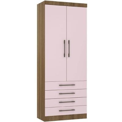 Guarda Roupa Modulado Paris 2 Portas de Bater 4 Gavetas Avelã Rosa Luciane Móveis