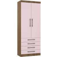 Guarda Roupa Modulado 90cm 2 Portas E 4 Gavetas Paris Luciane Móveis Avelã Pf Com Rosa Pf - 1
