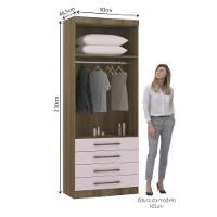 Guarda Roupa Modulado 90cm 2 Portas E 4 Gavetas Paris Luciane Móveis Avelã Pf Com Rosa Pf - 3