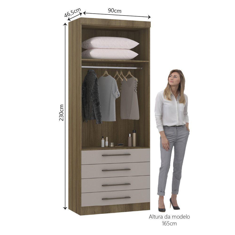 Guarda Roupa Modulado 90cm 2 Portas E 4 Gavetas Paris Luciane Móveis Avelã Pf Com Cinammon Pf - 4