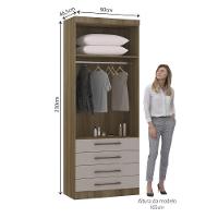 Guarda Roupa Modulado 90cm 2 Portas E 4 Gavetas Paris Luciane Móveis Avelã Pf Com Cinammon Pf - 4