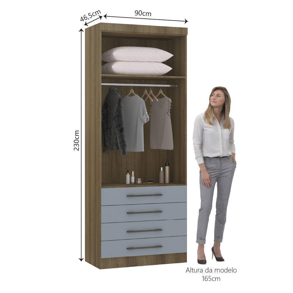 Guarda Roupa Modulado 90cm 2 Portas E 4 Gavetas Paris Luciane Móveis Avelã Pf Com Grey Sky Pf - 4