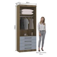 Guarda Roupa Modulado 90cm 2 Portas E 4 Gavetas Paris Luciane Móveis Avelã Pf Com Grey Sky Pf - 4