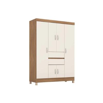 Guarda Roupa Solteiro Ecom II 6 Portas de Abrir 2 Gavetas Amêndola-Off White Demóbile