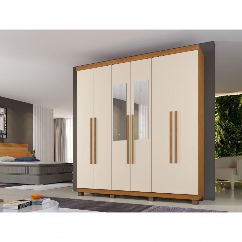 Roupeiro Com Espelho Milão 6 Portas 3 Gavetas Benetil Cor:cinamomo/off - 1