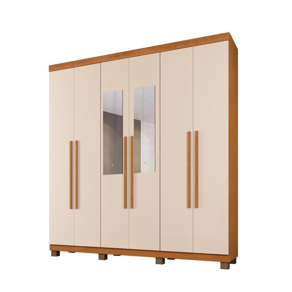 Roupeiro Com Espelho Milão 6 Portas 3 Gavetas Benetil Cor:cinamomo/off - 4