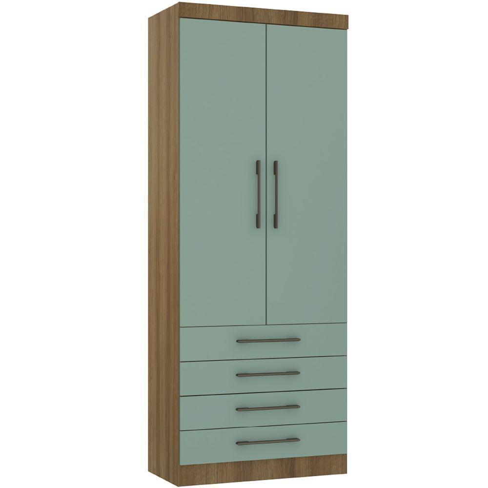 Guarda Roupa Modulado 90cm 2 Portas E 4 Gavetas Paris Luciane Móveis Avelã Pf Com Verde Pf - 1