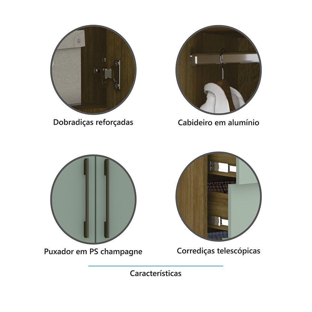 Guarda Roupa Modulado 90cm 2 Portas E 4 Gavetas Paris Luciane Móveis Avelã Pf Com Verde Pf - 3