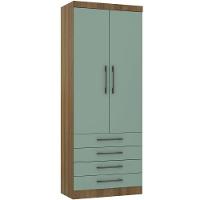 Guarda Roupa Modulado 90cm 2 Portas E 4 Gavetas Paris Luciane Móveis Avelã Pf Com Verde Pf - 1