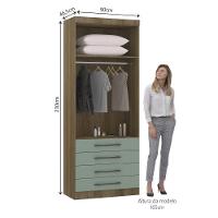 Guarda Roupa Modulado 90cm 2 Portas E 4 Gavetas Paris Luciane Móveis Avelã Pf Com Verde Pf - 4