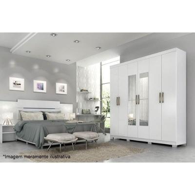 Guarda Roupa Casal Clara 6 Portas Bater 3 Gavetas Branco MDF Panan Móveis