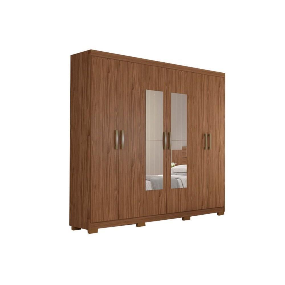 Guarda Roupa Casal 6 Portas E 3 Gavetas C/ Espelho Clara Avelã - Panan - 1