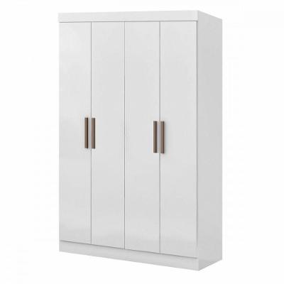 Guarda Roupa Solteiro Paris 4 Portas 2 Gavetas Branco Brilho MDF Maxel Móveis