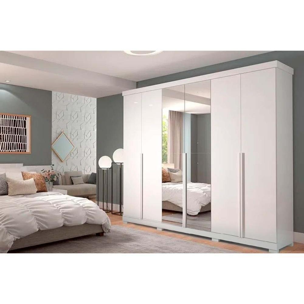 Guarda Roupa Casal 6 Portas e 6 Gavetas c/ Espelho e Pés Guarapari Branco - Panan - 2