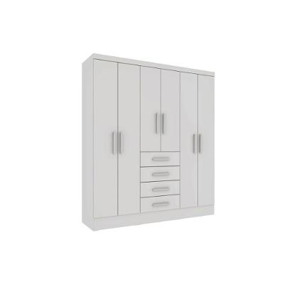 Guarda Roupa Solteiro Arizona 6 Portas de Abrir 4 Gavetas Branco-Neve Tcil Móveis
