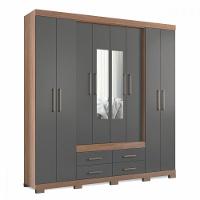 Guarda Roupa Casal Napoles 8 Portas 4 Gavetas Jatoba Grafite Com Espelho Santos Andirá Jatoba - Grafite - 2