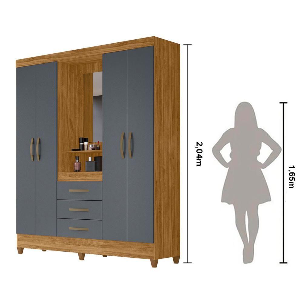 Guarda Roupa Casal 4 Portas Com Espelho 3 Gavetas Capri - Freijo / Cinza Freijo / Cinza - 2