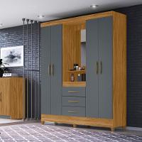 Guarda Roupa Casal 4 Portas Com Espelho 3 Gavetas Capri - Freijo / Cinza Freijo / Cinza - 1