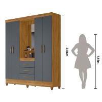 Guarda Roupa Casal 4 Portas Com Espelho 3 Gavetas Capri - Freijo / Cinza Freijo / Cinza - 2